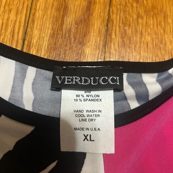 Verducci Womens Blouse/Tunic Pink & Black With Mesh Sleeves Size XL Stretchy - Picture 5 of 8